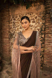Brown Color Drape Saree With Cutdana & Pearl Work - House of Surya