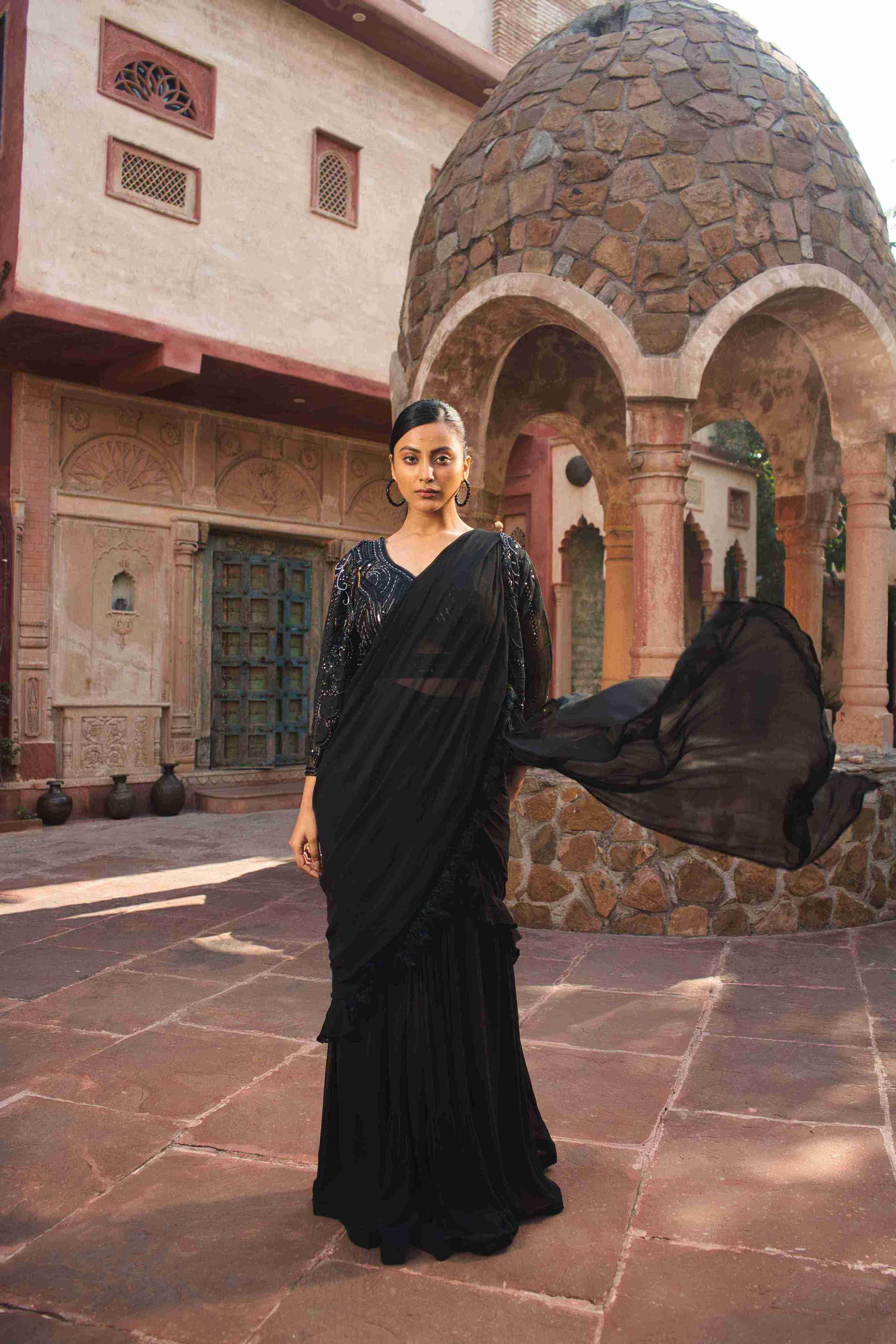 Black Cutdana Saree – House of Surya