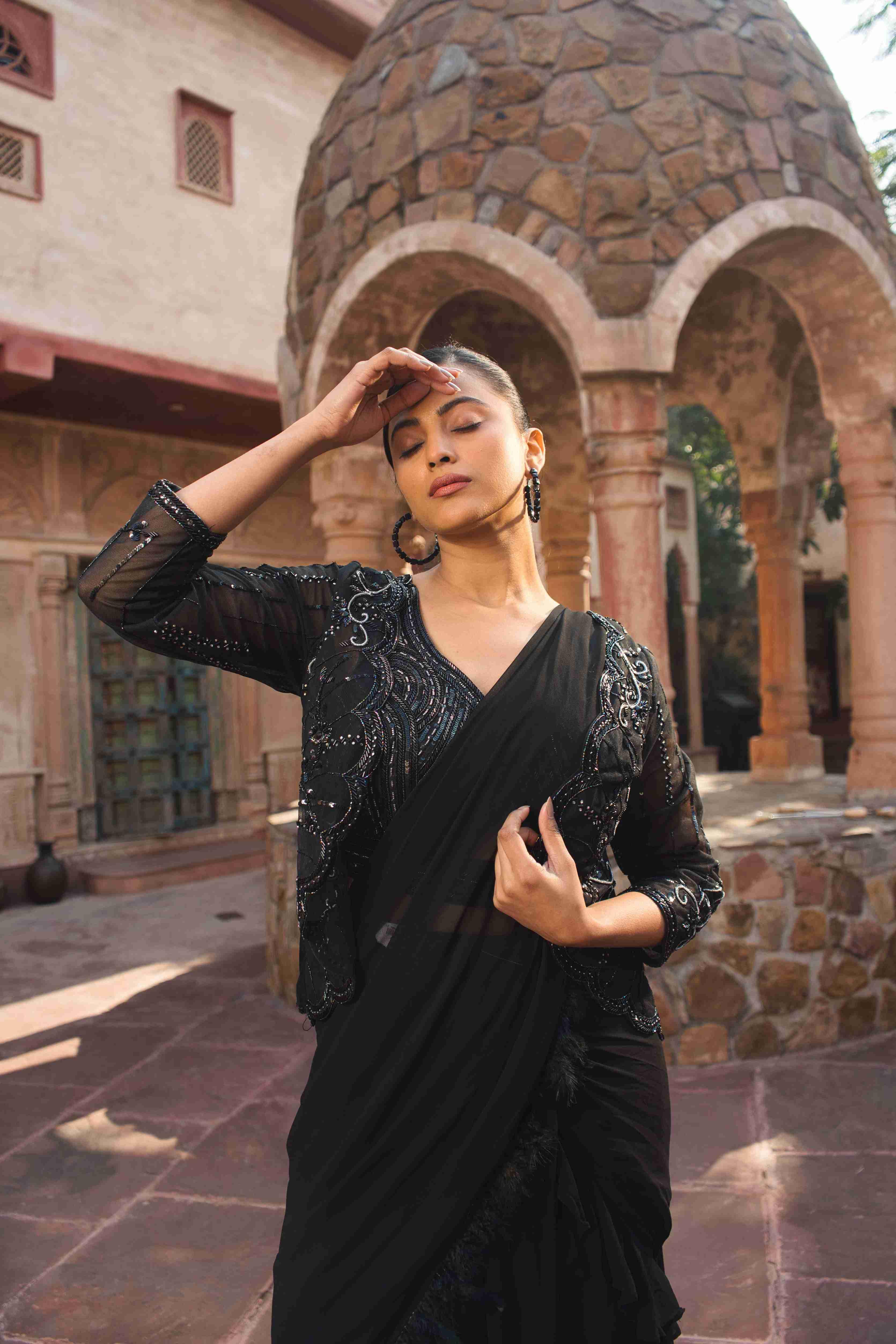 Black Cutdana Saree – House of Surya