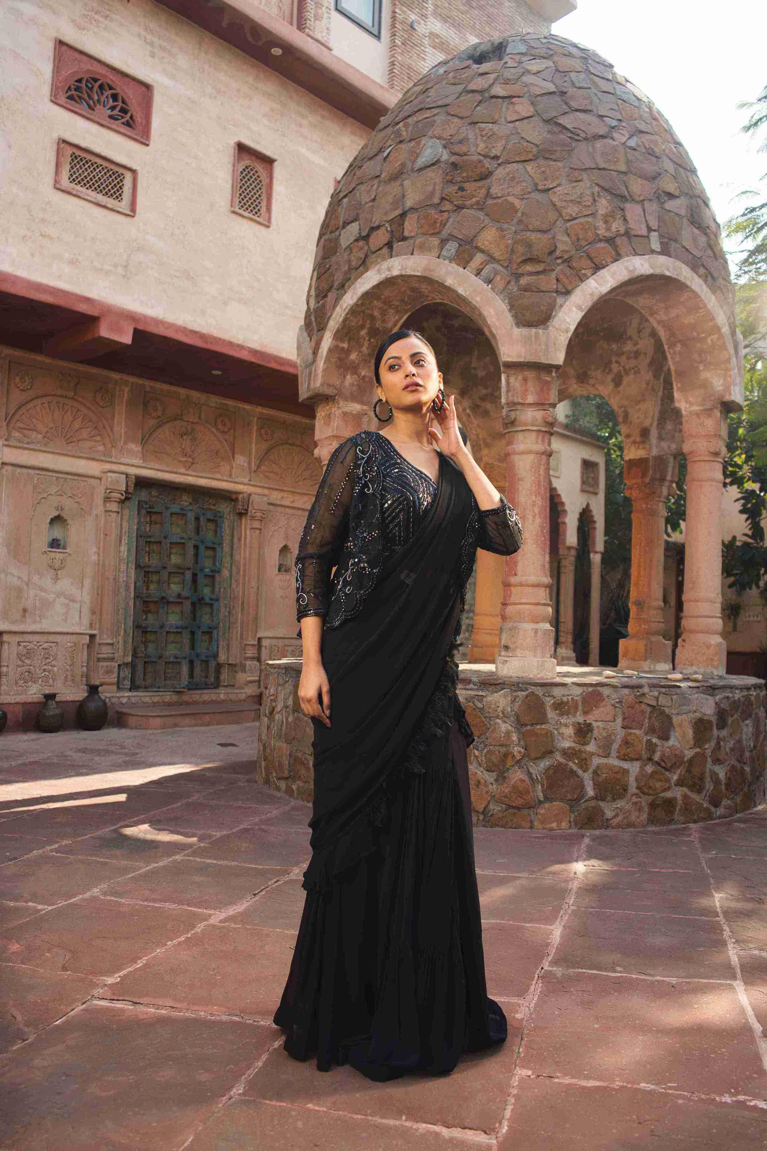 Black Cutdana Saree – House of Surya