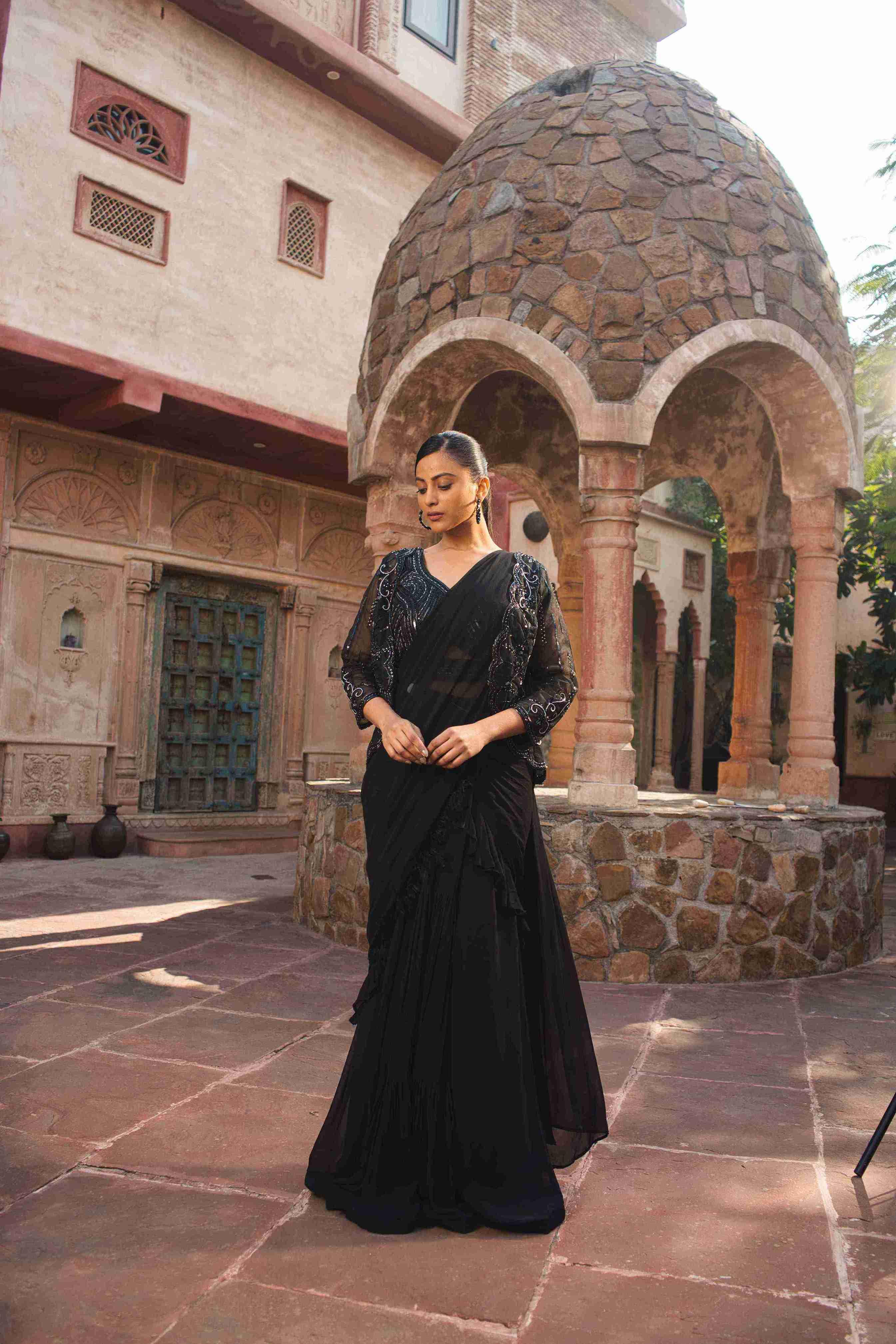 Black Cutdana Saree – House of Surya