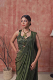 Mehendi Color Drape Saree With Cutdana and Sequins Work - House of Surya