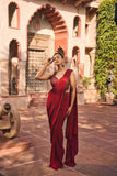 Red Drape Saree With Cutdana, Sequins & Pearl Work - House of Surya