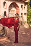 Red Drape Saree With Cutdana, Sequins & Pearl Work - House of Surya