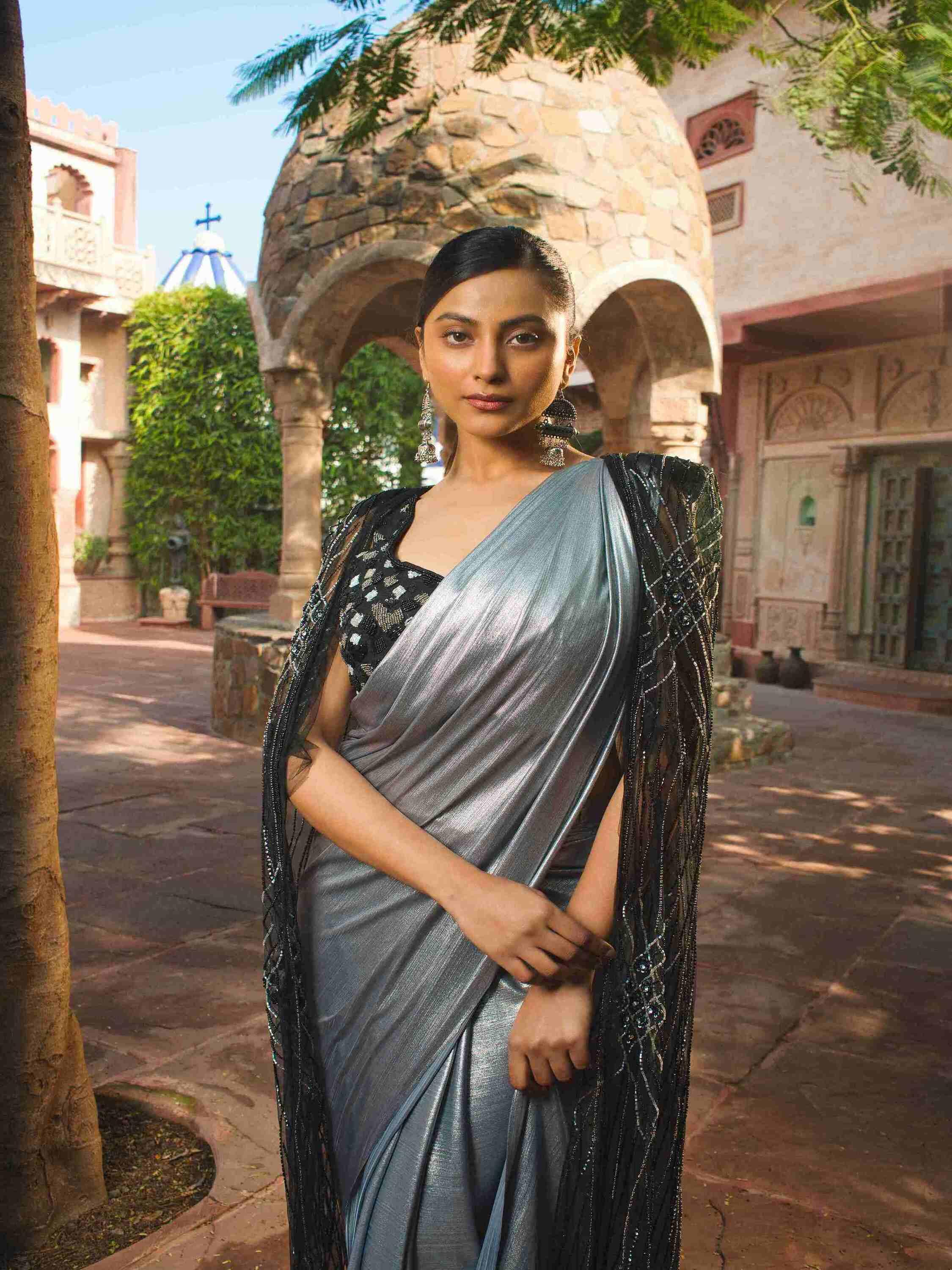 Buy Silver Color Saree – House of Surya