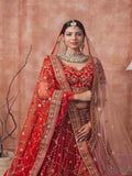 Maroon Velvet Bridal Lehenga with Zari, Zarkan & Poth Work - House of Surya
