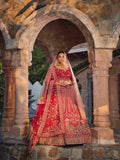 Velvet Bridal Lehenga with Zari, Dapka & Sequins Work - House of Surya