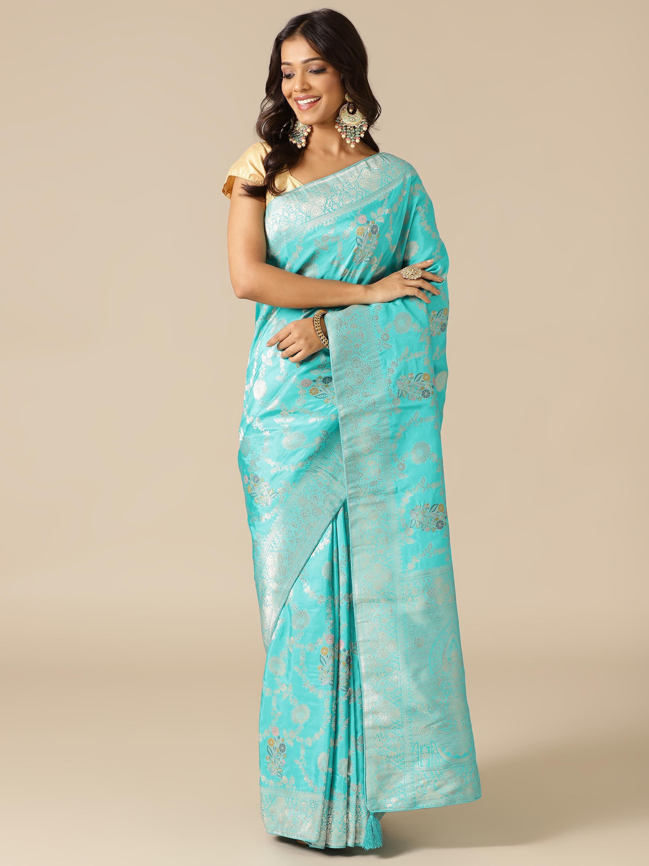Firozi Color Silk Saree - House Of Surya
