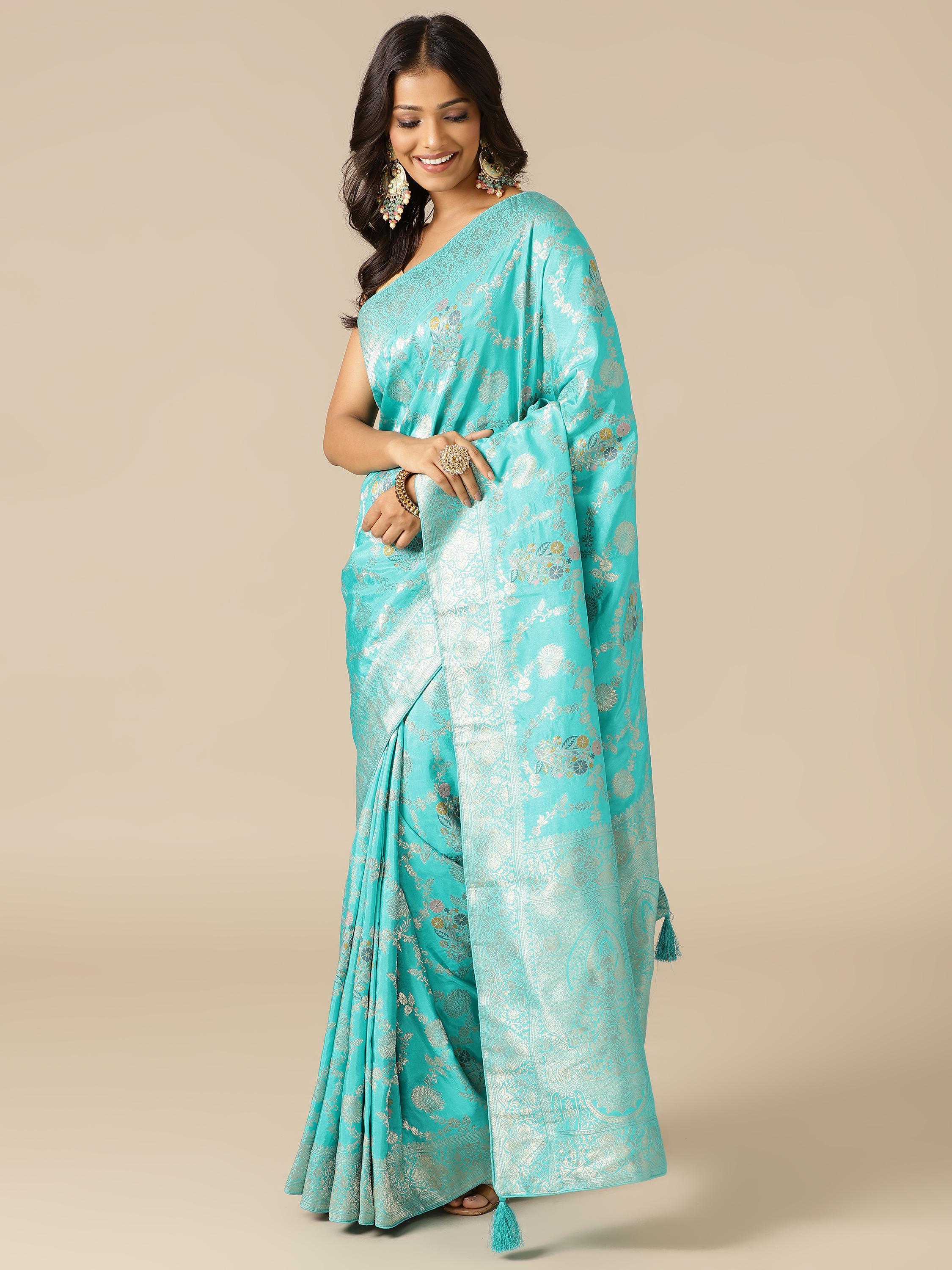 Firozi Color Silk Saree - House Of Surya