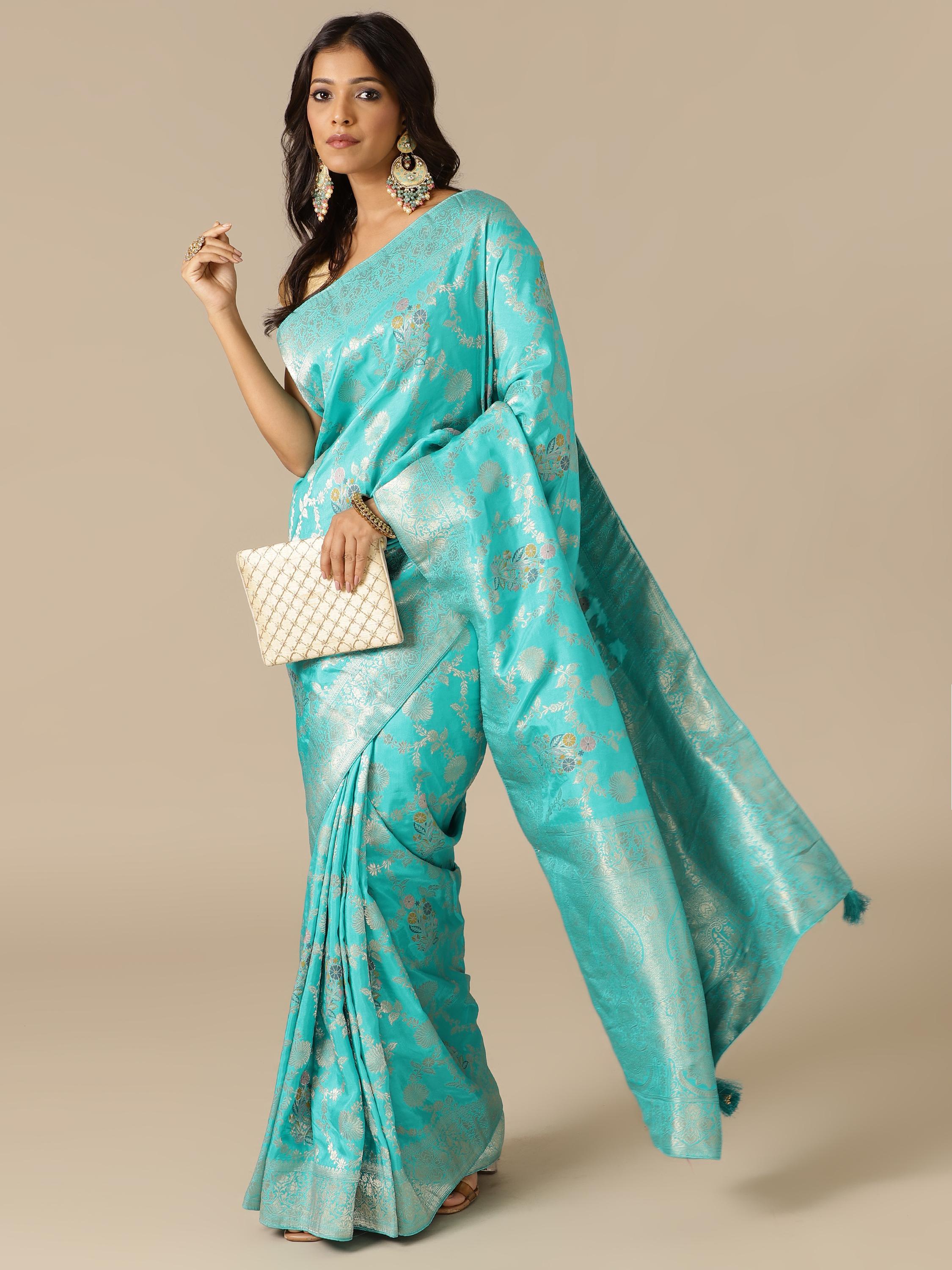 Firozi Color Silk Saree - House Of Surya
