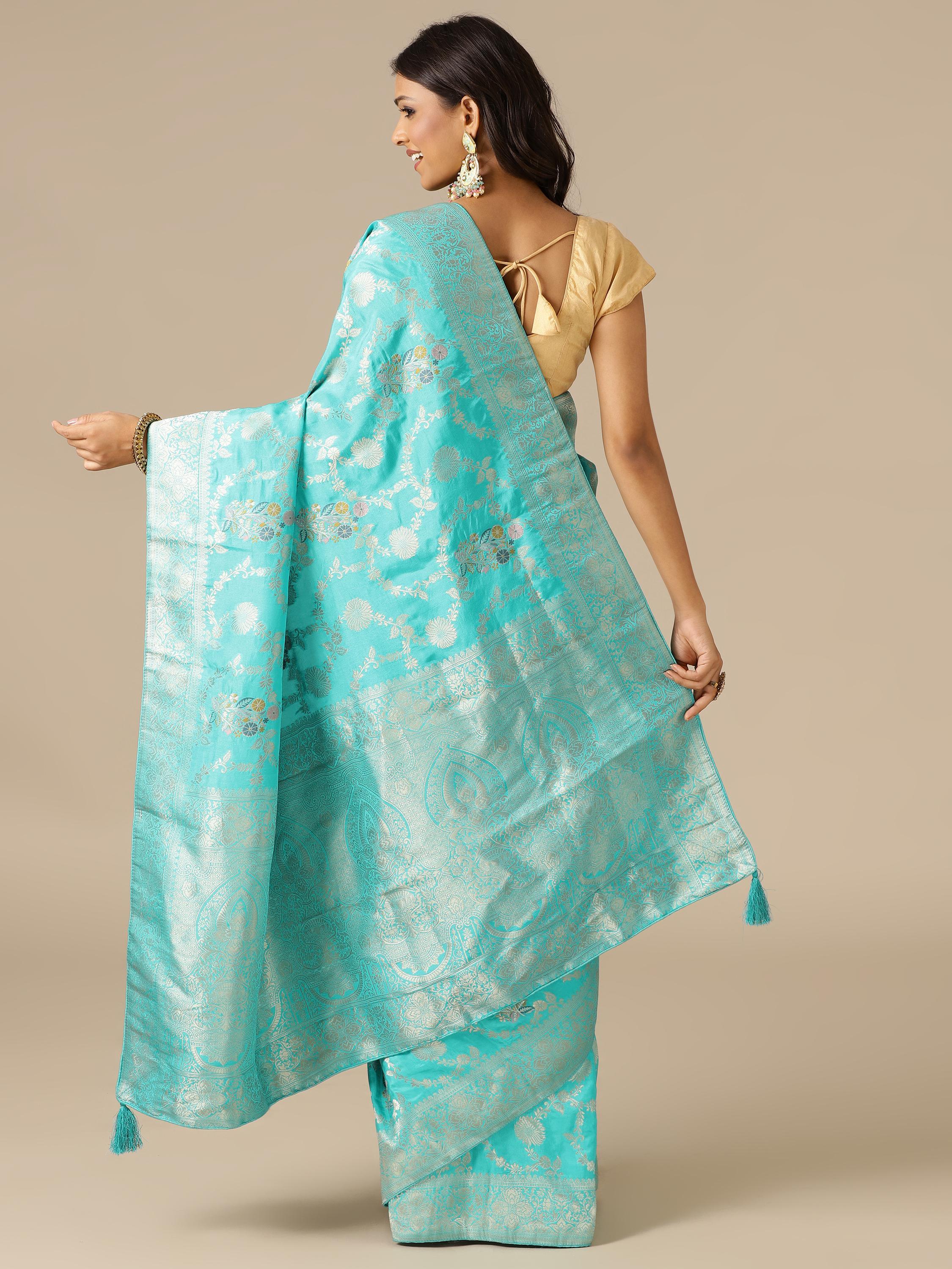 Firozi Color Silk Saree - House Of Surya