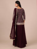 Wine Color Georgette Sharara with Matching Dupatta - House of Surya