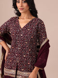 Wine Color Georgette Sharara with Matching Dupatta - House of Surya
