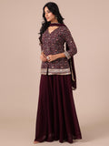 Wine Color Georgette Sharara with Matching Dupatta - House of Surya
