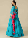 Gown in two-tone georgette fabric with thread, sequins, and cut Dana work - House of Surya