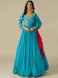 Gown in two-tone georgette fabric with thread, sequins, and cut Dana work - House of Surya