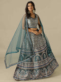 Green Printed Silk Lehenga Choli with Net Dupatta - House of Surya