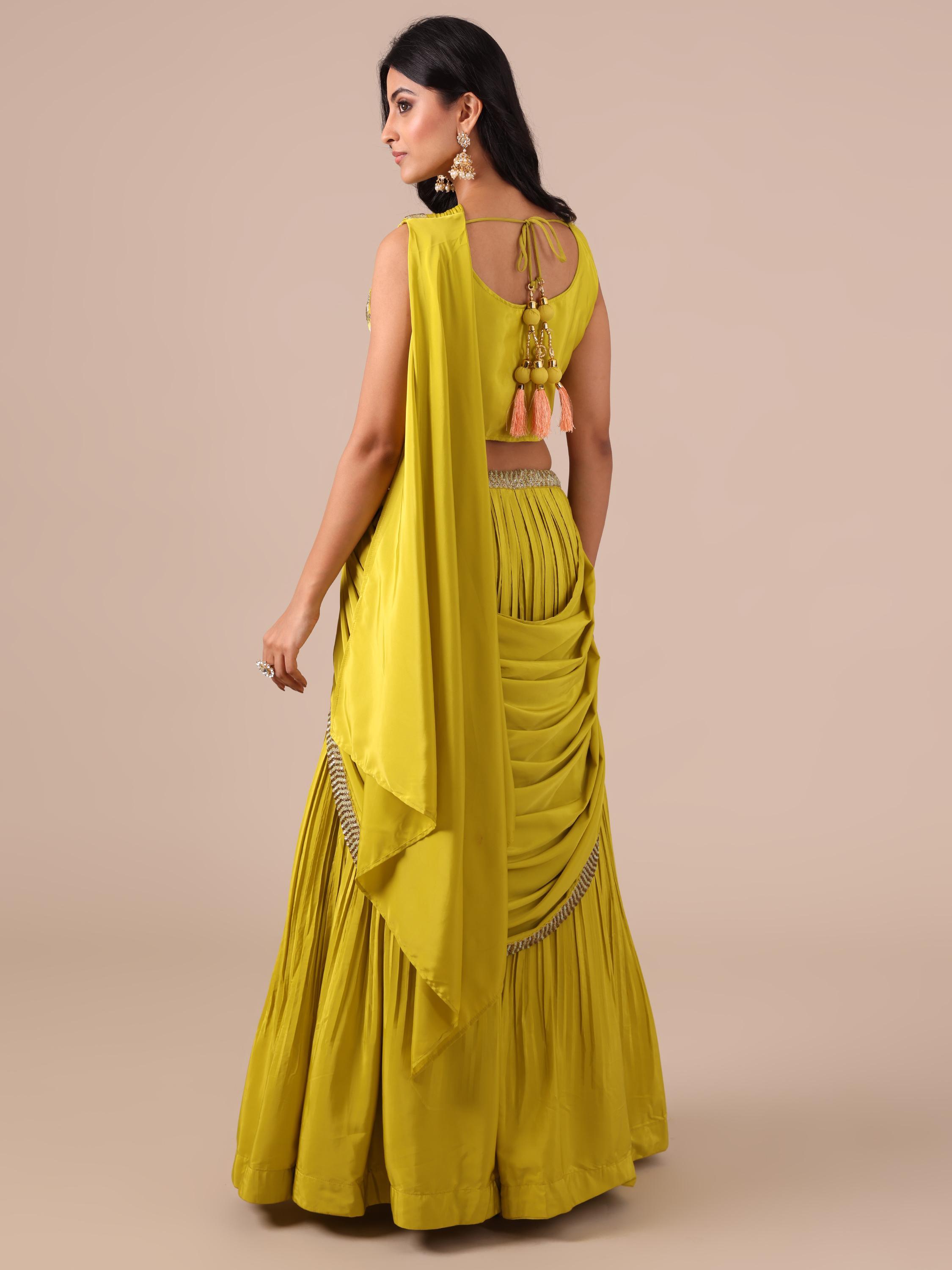 Yellow Color Silk Drape Lehenga - House of Surya