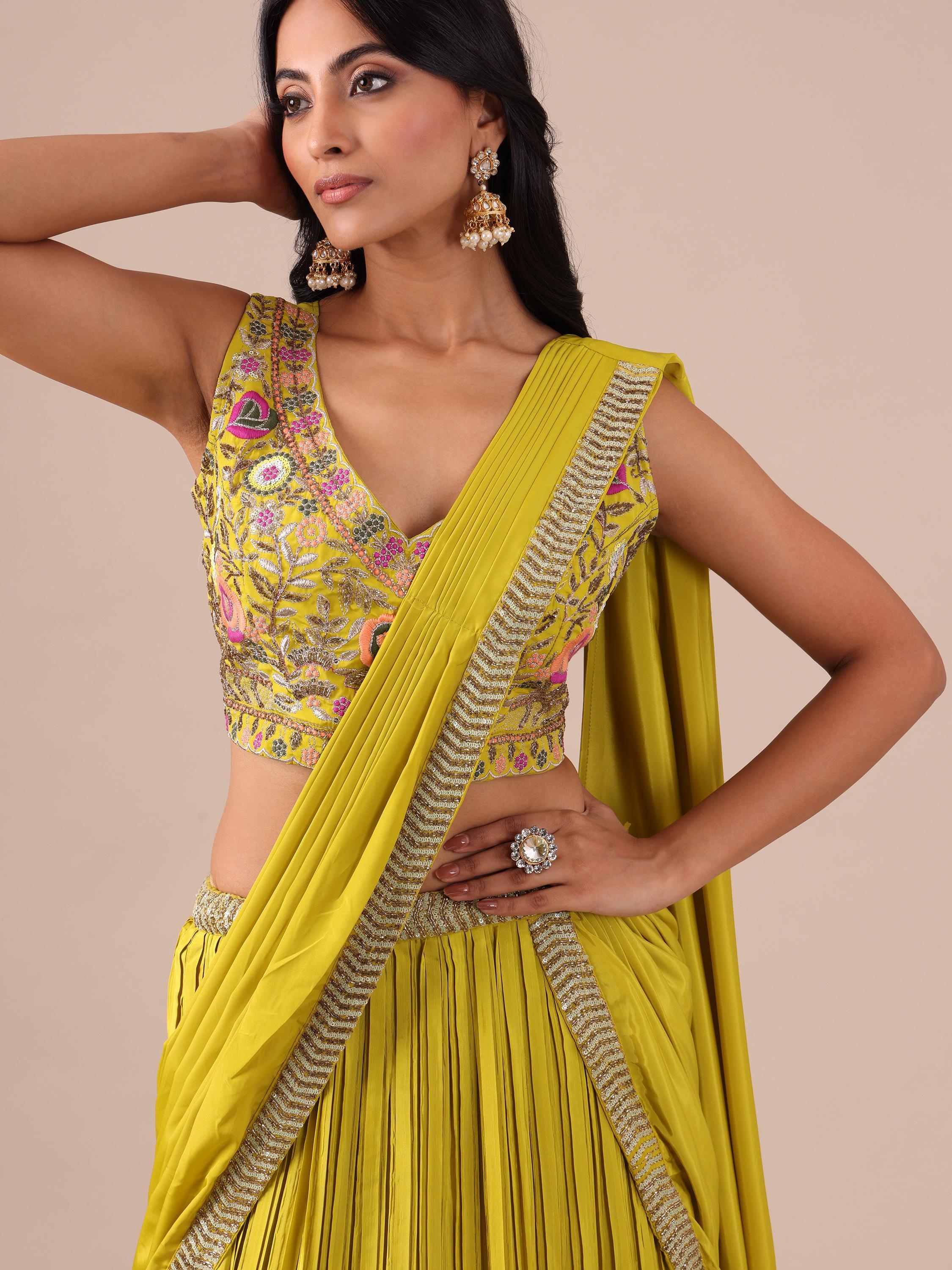 Yellow Color Silk Drape Lehenga - House of Surya