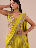 Yellow Color Silk Drape Lehenga - House of Surya