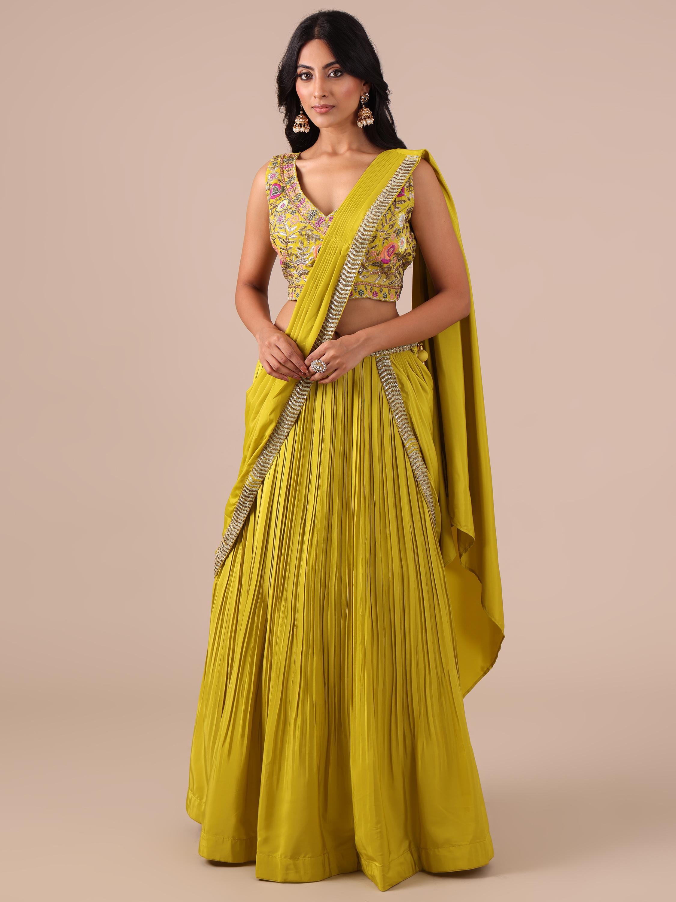Yellow Color Silk Drape Lehenga - House of Surya