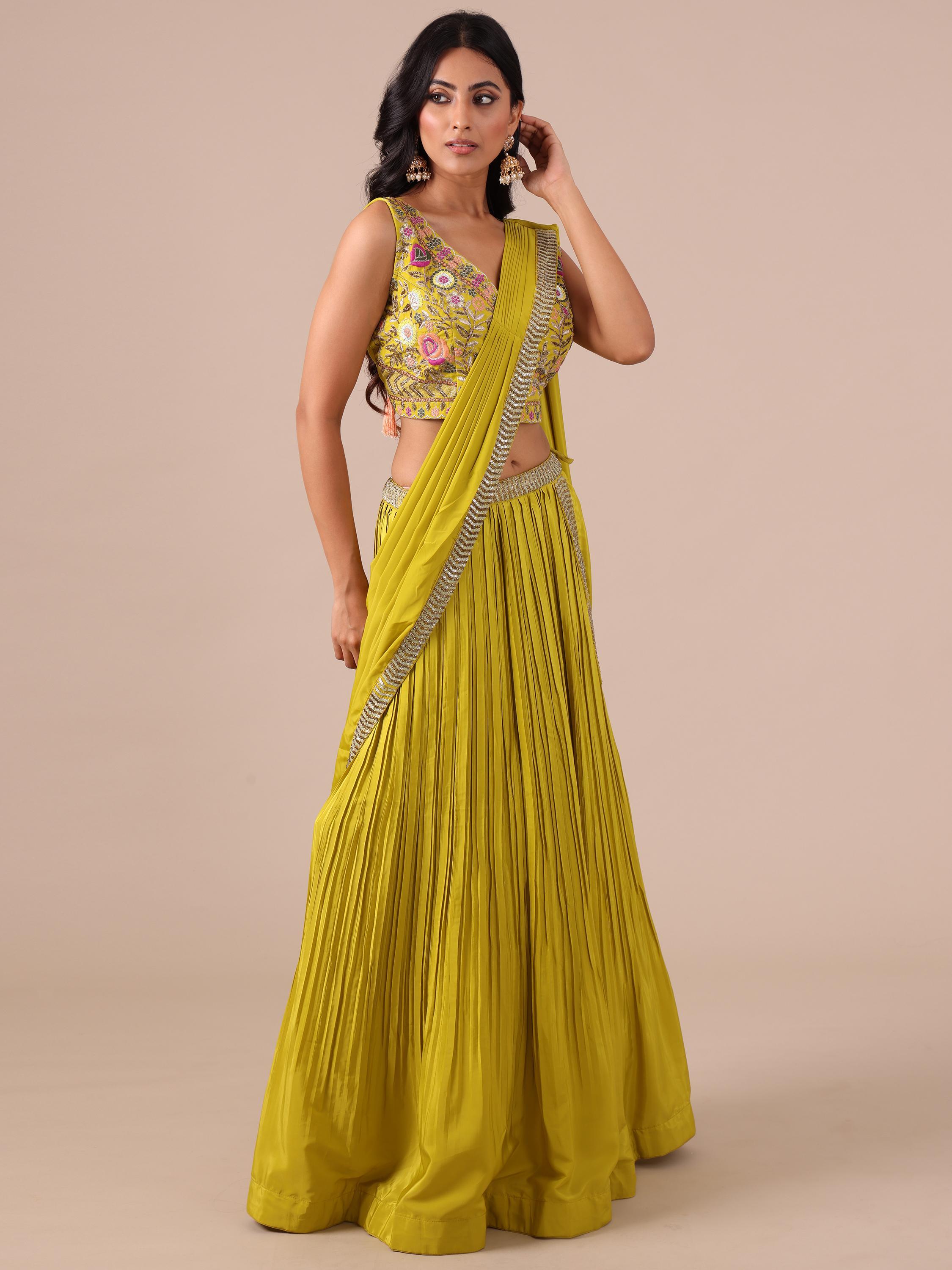 Yellow Color Silk Drape Lehenga - House of Surya