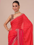 Rani Color Chinon Saree with Matching Unstitched Blouse - House of Surya