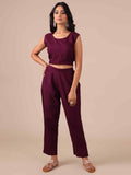 Wine Color Silk Co-ord Set with Cutdana, Sequins & Beads Work - House of Surya