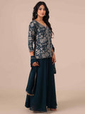 Peacock Blue Georgette Sharara with Matching Dupatta - House of Surya