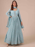 Ice Blue Georgette Anarkali with Matching Dupatta - House of Surya