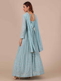 Ice Blue Georgette Anarkali with Matching Dupatta - House of Surya