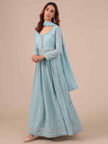 Ice Blue Georgette Anarkali with Matching Dupatta - House of Surya