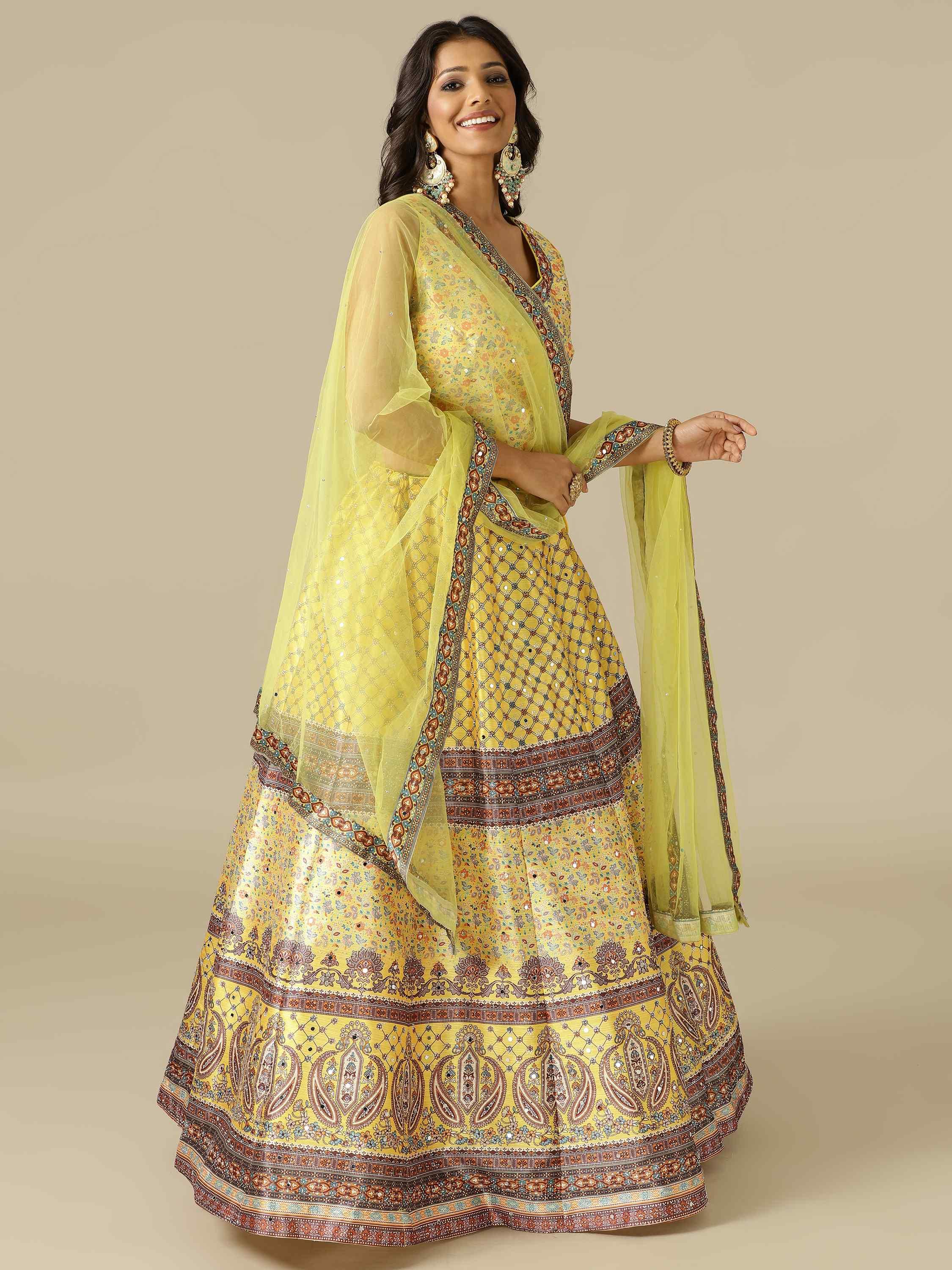 Printed Silk Lehenga Choli with Matching Net Dupatta - House of Surya