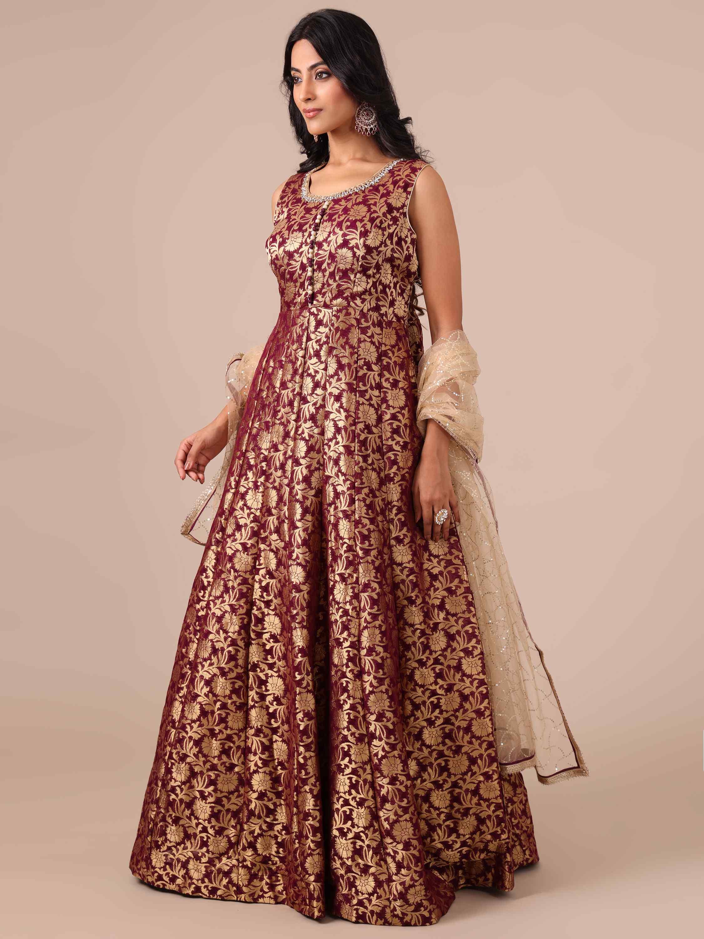 Wine Khaddi Georgette Anarkali with Net Dupatta - House of Surya
