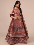 Brown Color Printed Lehenga Choli with Net Dupatta - House of Surya
