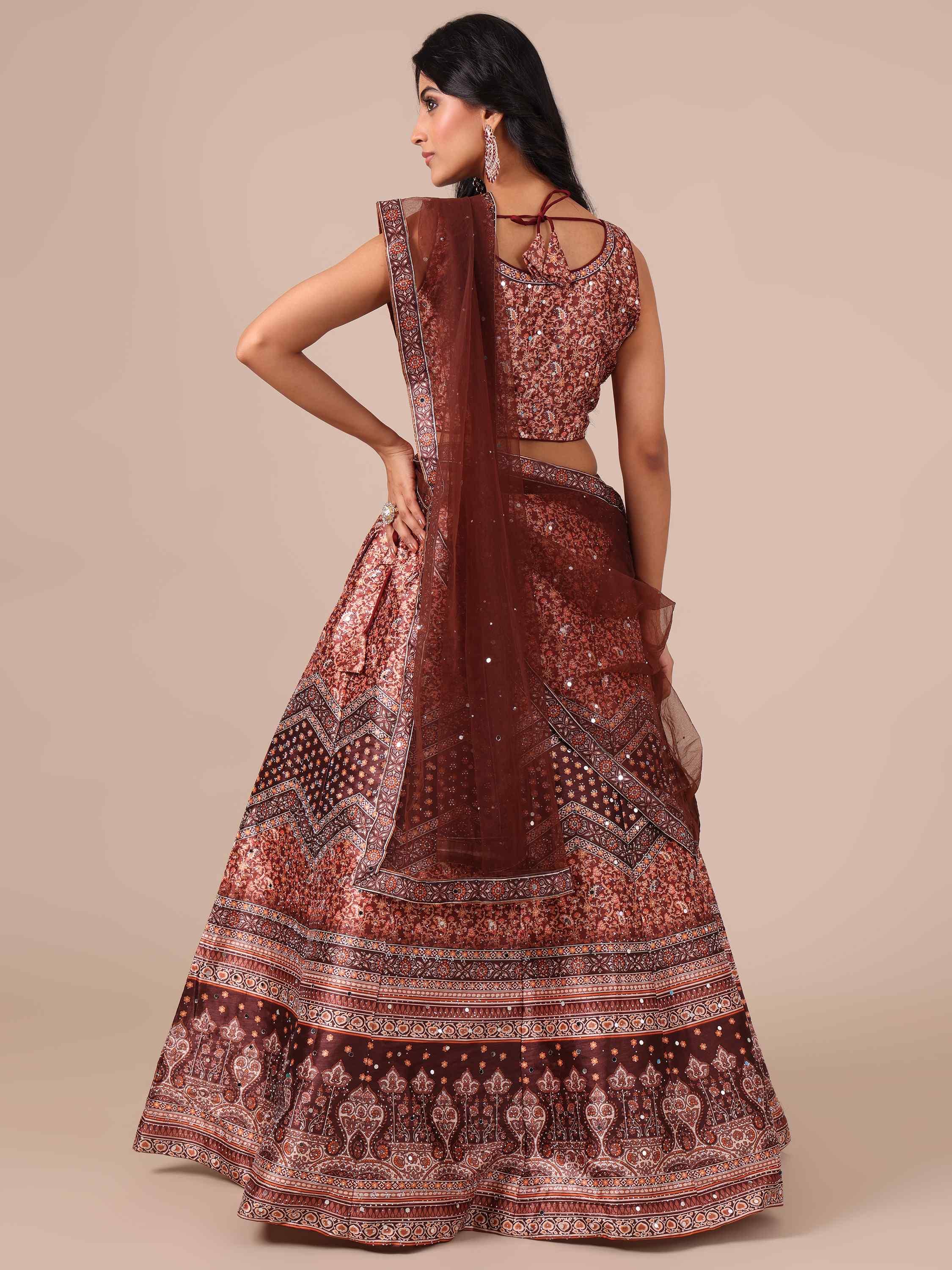 Brown Color Printed Lehenga Choli with Net Dupatta - House of Surya