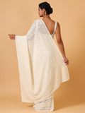 Ivory Lucknowi Georgette Saree – Unstitched
