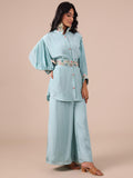 Ice Blue Chinon Co-ord Set with Applique & Beads Work - House of Surya