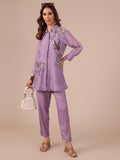 Lavender Color Silk Co-ord Set With Thread Work - House of Surya