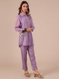 Lavender Color Silk Co-ord Set With Thread Work - House of Surya