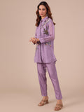 Lavender Color Silk Co-ord Set With Thread Work - House of Surya
