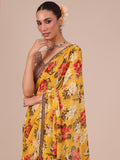 Mustard Chinon Saree with Dabka and Beads Work - House of Surya