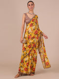 Mustard Chinon Saree with Dabka and Beads Work - House of Surya