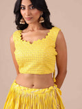 Yellow Dola Silk Lehenga Choli with Chikankari Work - House of Surya