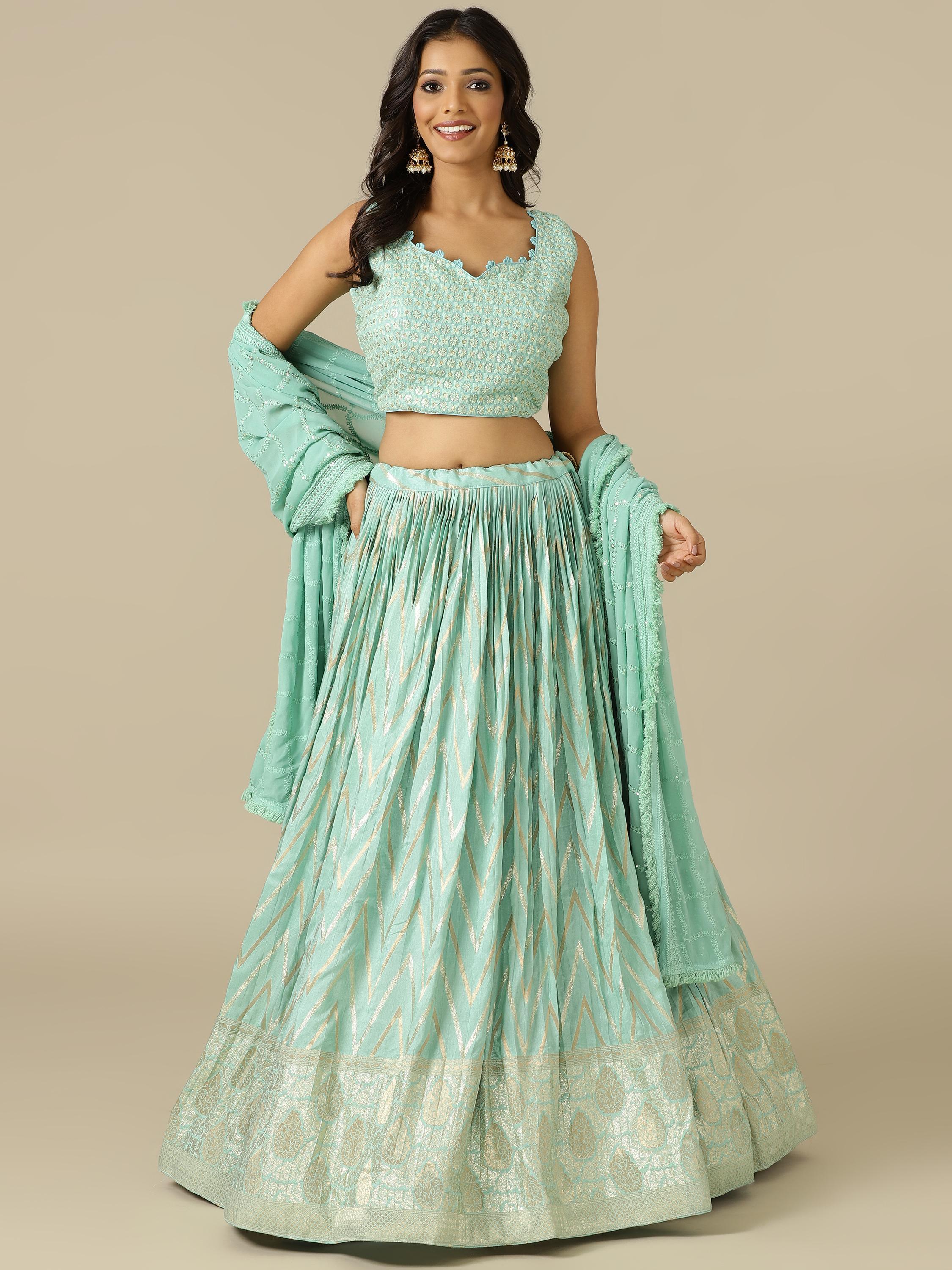 Ice Blue Chikankari Lehenga Choli with Matching Dupatta - House of Surya