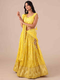 Yellow Dola Silk Lehenga Choli with Chikankari Work - House of Surya