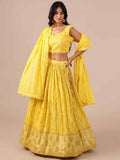 Yellow Dola Silk Lehenga Choli with Chikankari Work - House of Surya