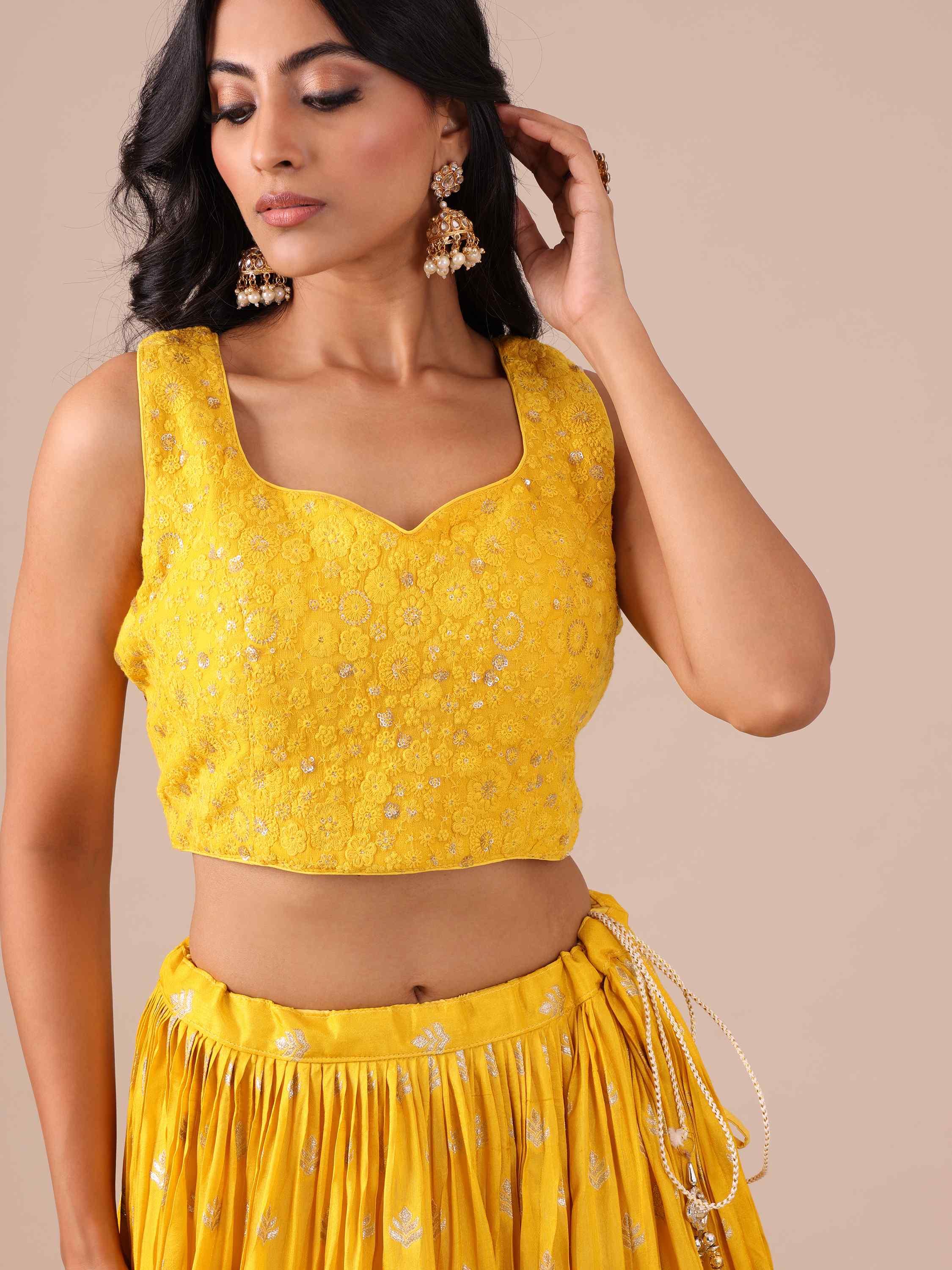 Yellow Chikankari Lehenga Choli With Matching Dupatta - House of Surya