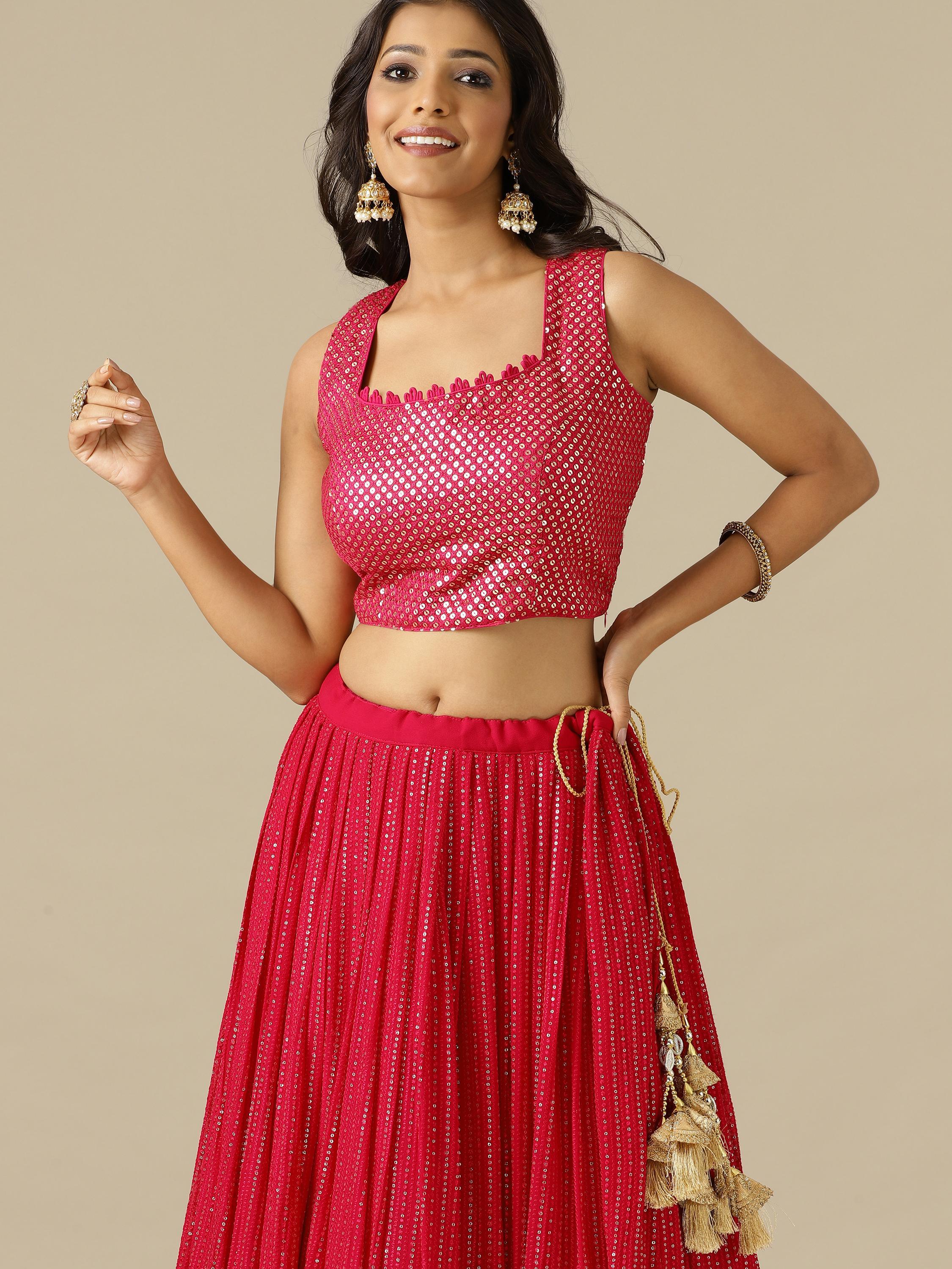 Rani Chikankari Georgette Lehenga Choli with Matching Dupatta - House of Surya