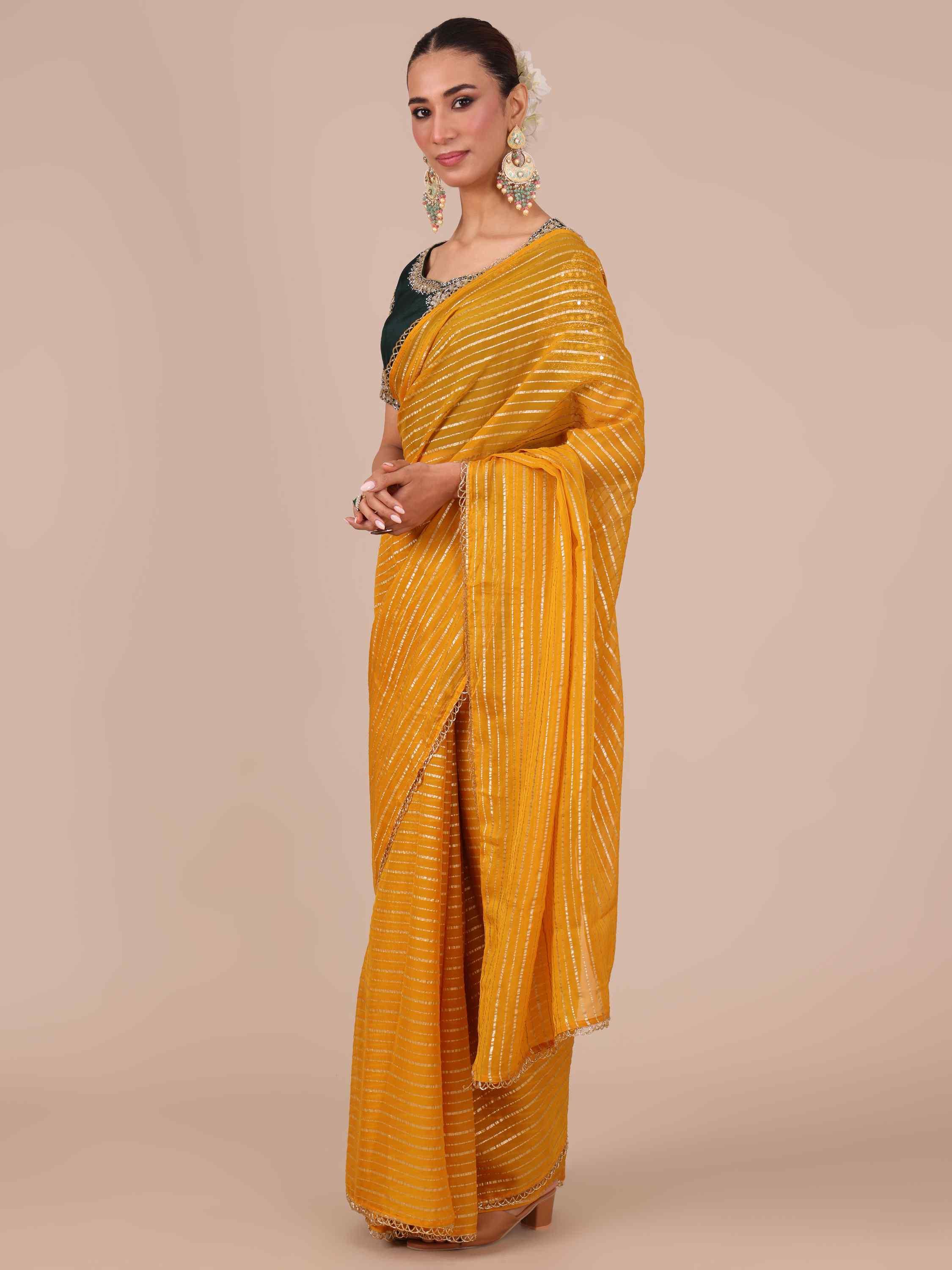 Yellow Organza Saree - House of Surya